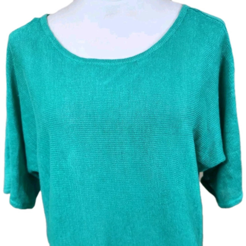 NWT Talbots Womens Large Linen Top V-Back Sweater Sea Teal Dolman Sleeve New $78